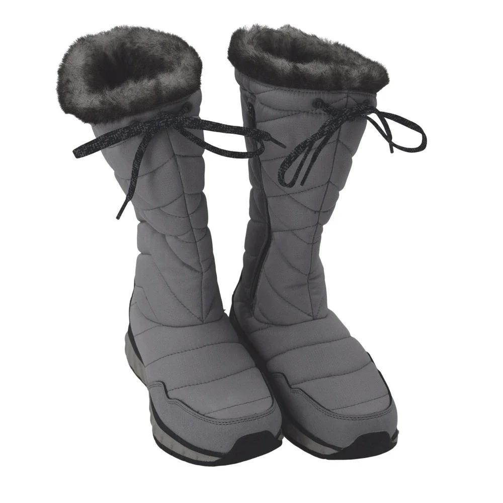 LL Bean Ultralight Primaloft Winter Boots Gray‎ Quilted Faux Fur Trim Tall Zip